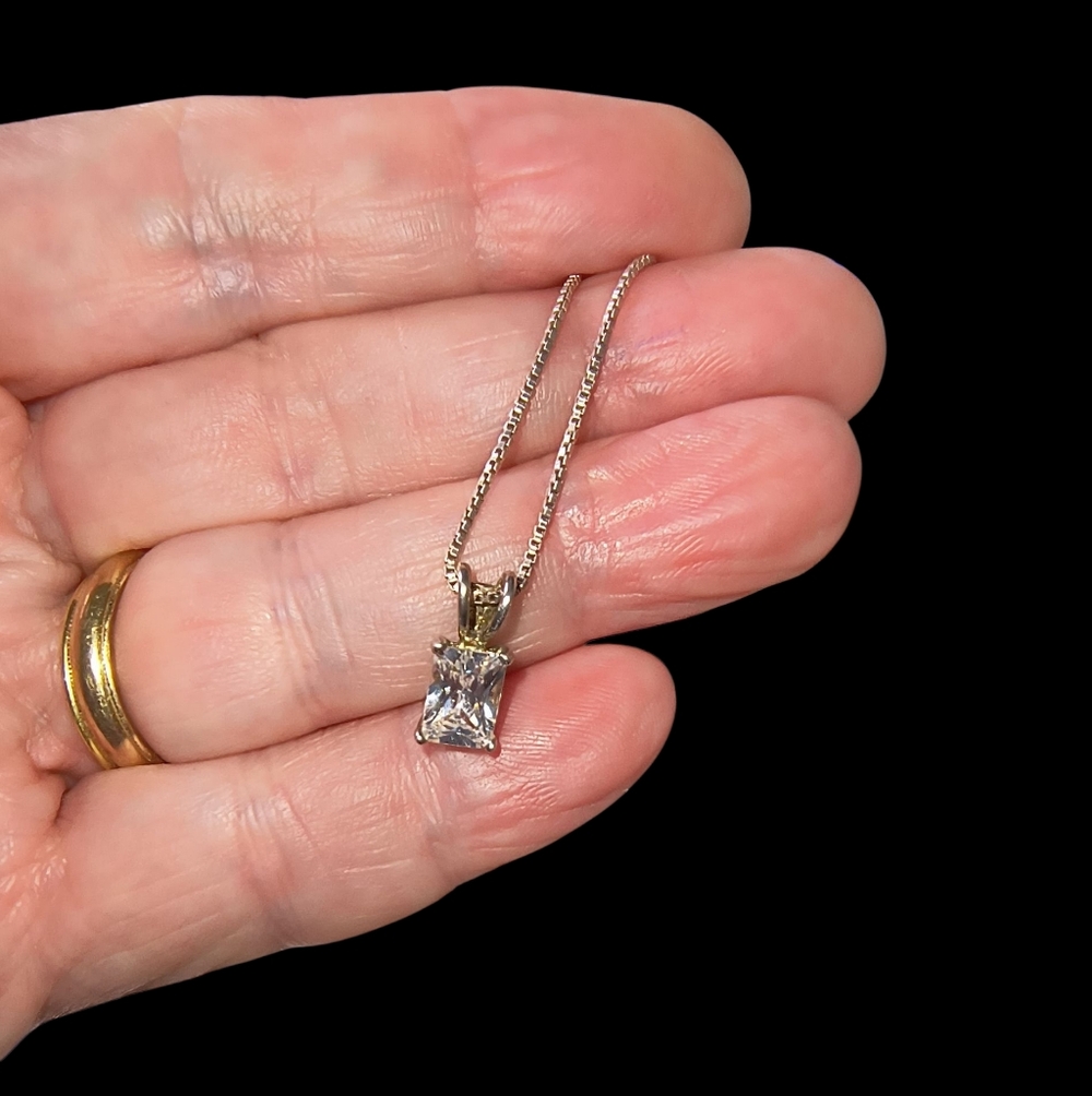 Elegant Cubic Zirconia And Sterling Silver Minimalist Pendant Necklace - Picture 7 of 10